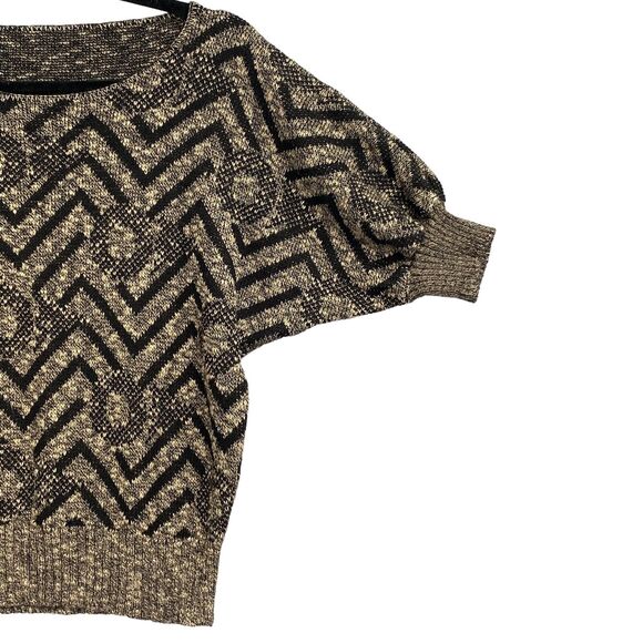 VTG 80s Chevron Batwing Sweater S/M Black Tan Knit Retro Slouchy Y2K Boho Chic - Picture 5 of 12